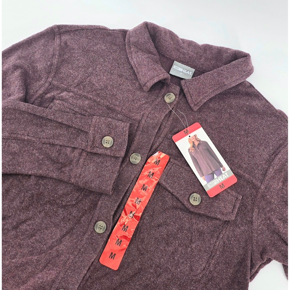 32 Degrees Heat Women Size M Gorpcore Plum Purple Button Down Fleece Shacket NWT